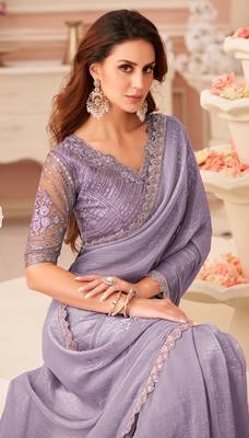 Lavender chiffon embroidered party-wear-saree with bridal embroiderd blouse 2