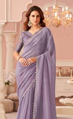 Lavender chiffon embroidered party-wear-saree with bridal embroiderd blouse 3