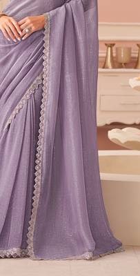 Lavender chiffon embroidered party-wear-saree with bridal embroiderd blouse 4