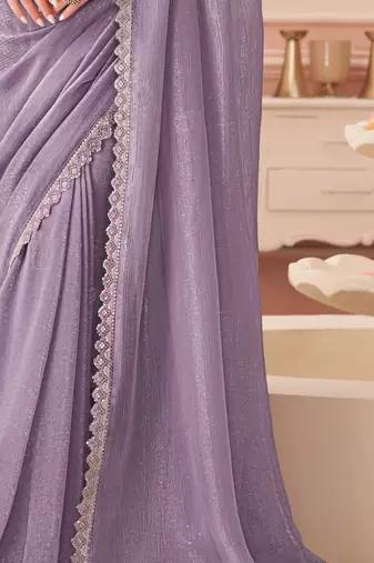 Lavender chiffon embroidered party-wear-saree with bridal embroiderd blouse