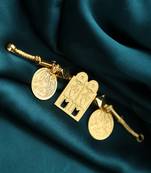 Traditional gold-plated tali pendant with temple door and coin motifs