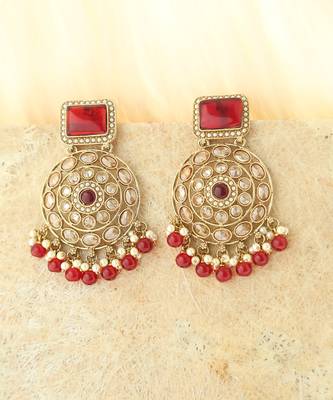 Kundan danglers with red beads and stone accents 4