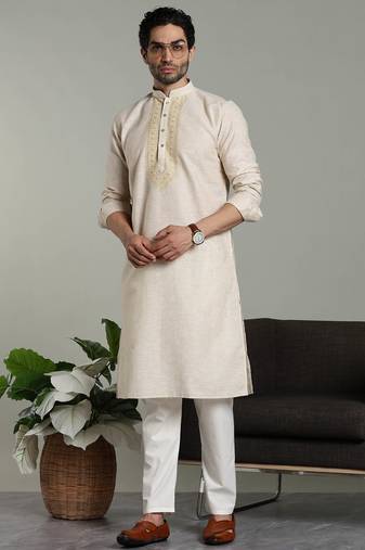 Arruga sylish cotton linen embroidery kurta pyjama