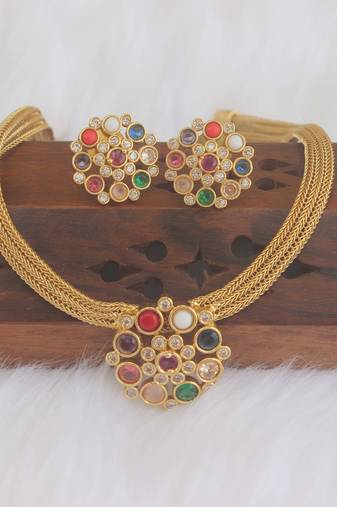 Matte finish navaratna necklace set