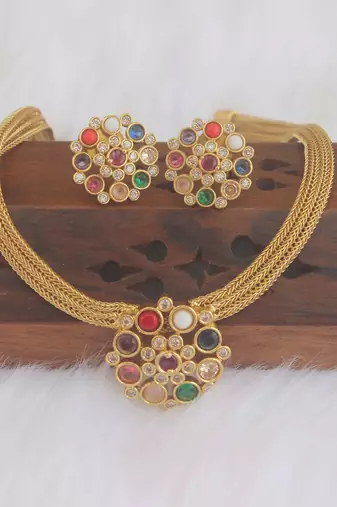 Matte finish navaratna necklace set