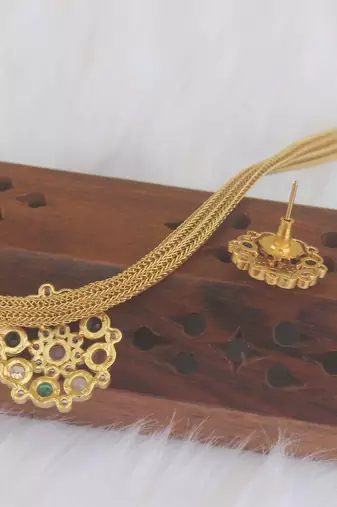 Matte finish navaratna necklace set