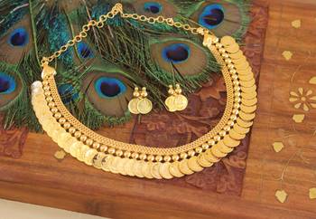 Kerala style kasu gold plated necklace set 1