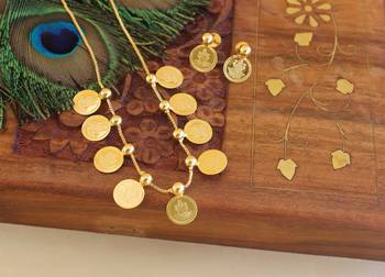 Kerala style gold plated kasu necklace set 2