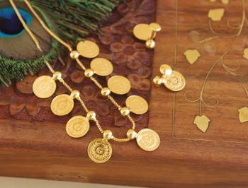 Kerala style gold plated kasu necklace set 3