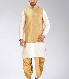 Cream dupon art silk kurta, jacket with matching dhoti