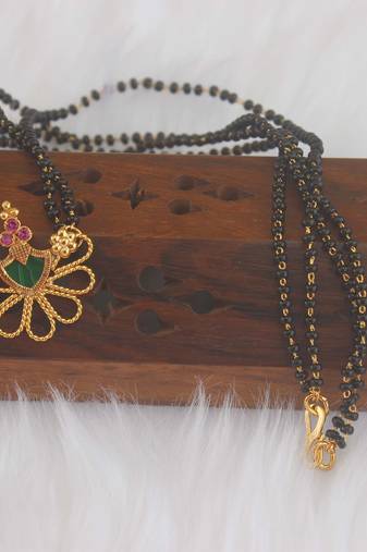 Gold plated kerala style black beads necklace
