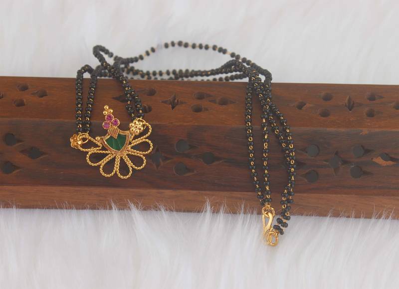 Gold plated kerala style black beads necklace