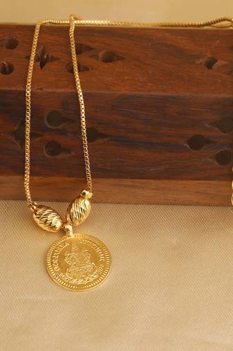 Gold plated lakshmi kasu necklace