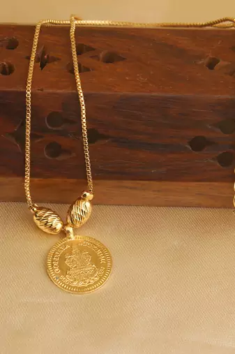 Gold plated lakshmi kasu necklace