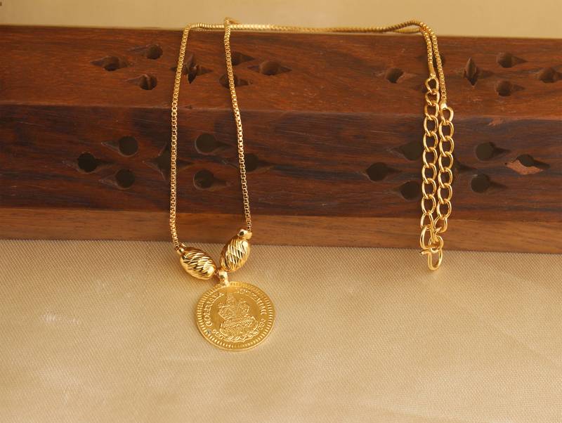 Gold plated lakshmi kasu necklace