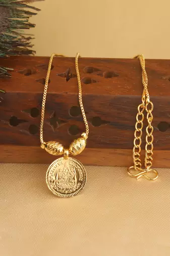 Gold plated lakshmi kasu necklace
