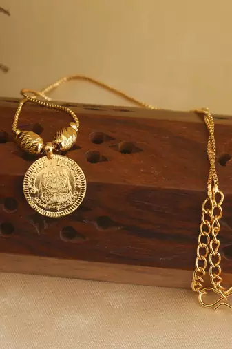 Gold plated lakshmi kasu necklace