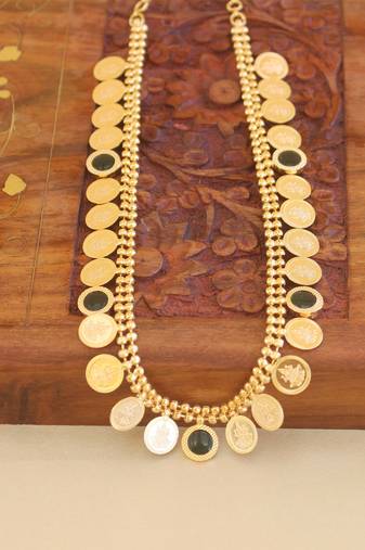 Gold plated kerala style kasu palakka necklace