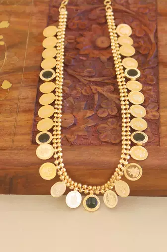Gold plated kerala style kasu palakka necklace