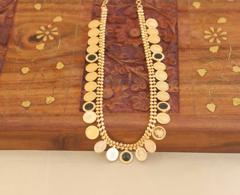 Gold plated kerala style kasu palakka necklace