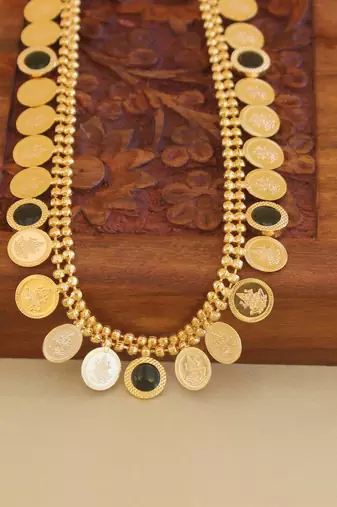 Gold plated kerala style kasu palakka necklace