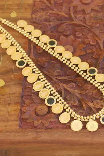 Gold plated kerala style kasu palakka necklace