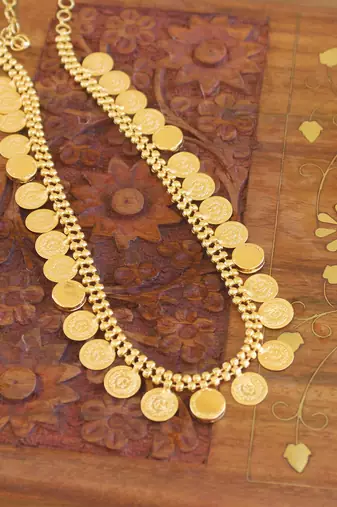 Gold plated kerala style kasu palakka necklace