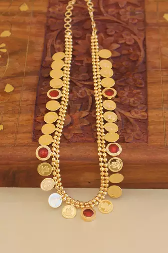 Gold plated kerala style kasu palakka necklace
