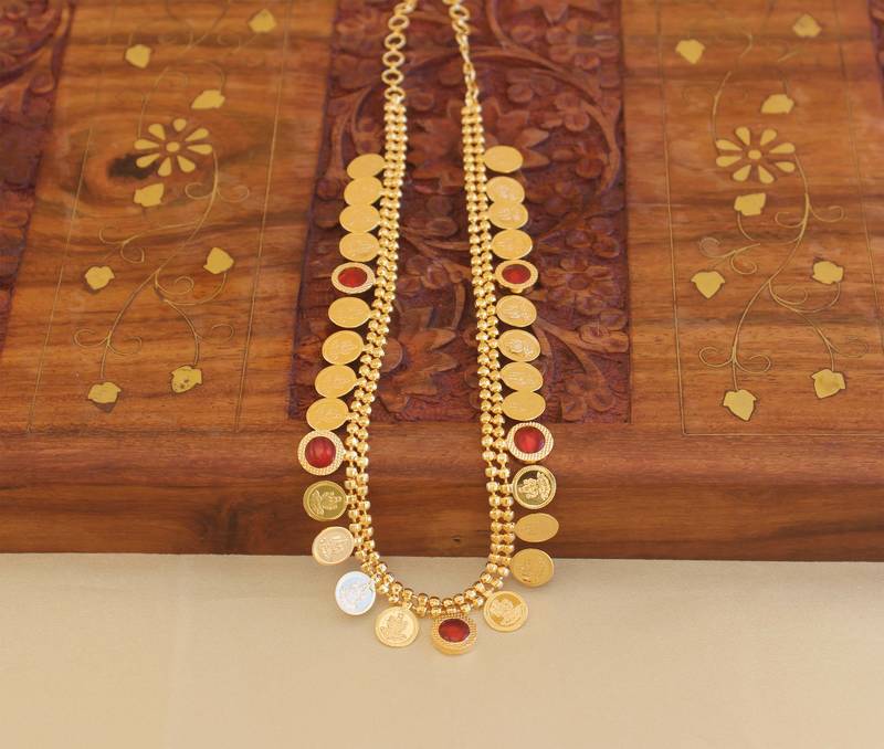 Gold plated kerala style kasu palakka necklace