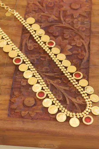 Gold plated kerala style kasu palakka necklace