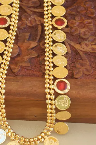 Gold plated kerala style kasu palakka necklace