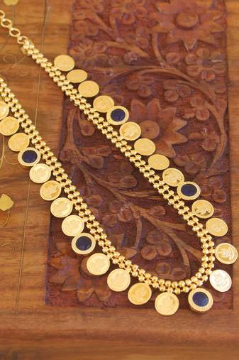 Gold plated kerala style kasu palakka necklace