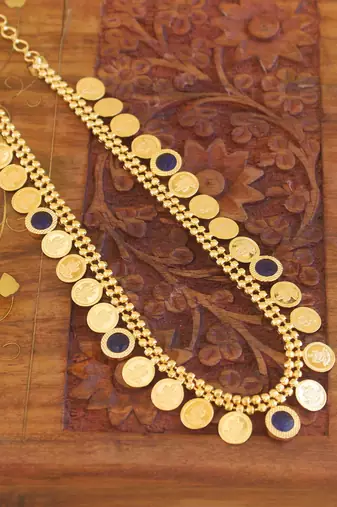 Gold plated kerala style kasu palakka necklace
