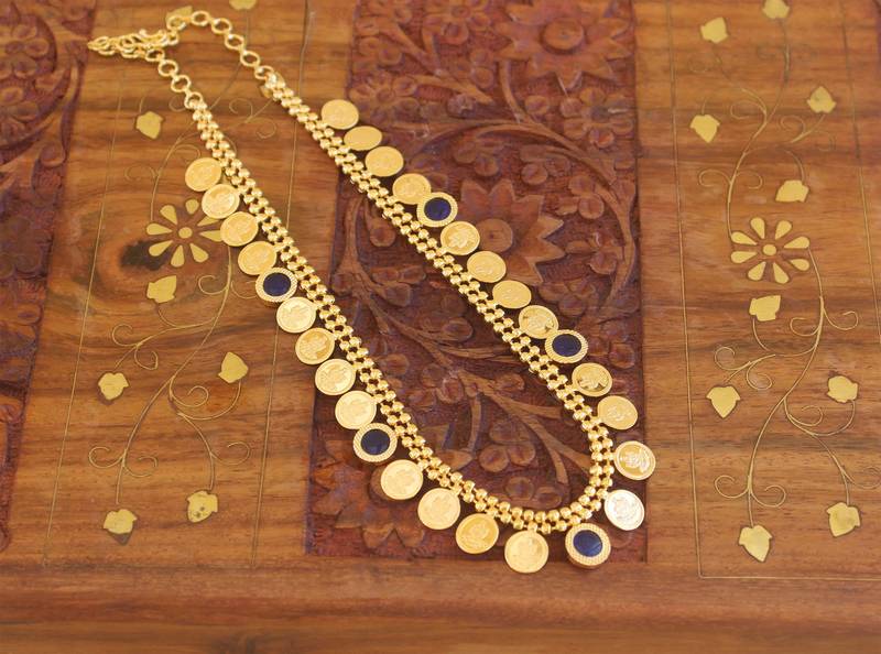 Gold plated kerala style kasu palakka necklace