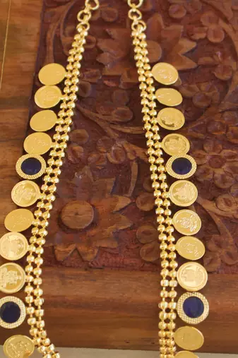 Gold plated kerala style kasu palakka necklace