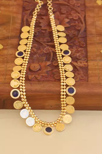 Gold plated kerala style kasu palakka necklace