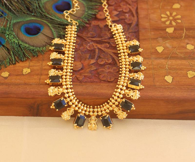 Kerala style gold plated temple palakka necklace