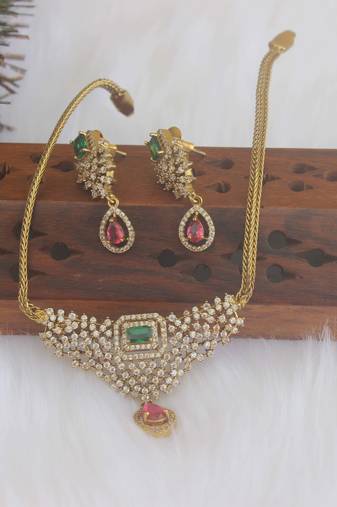 Designer gold plated stone necklace