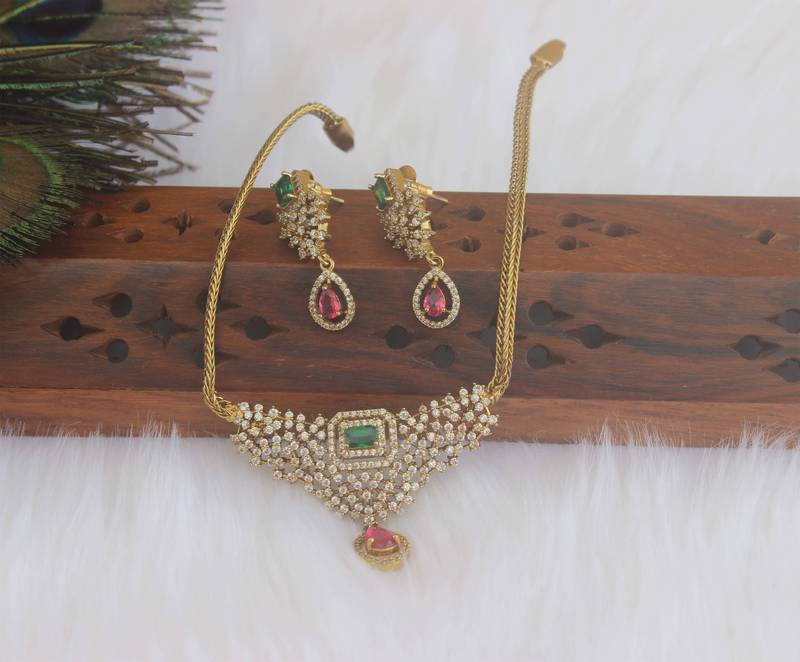 Designer gold plated stone necklace