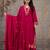 Aaysa floral embroidered pink v-neck pure cotton a-line kurta with trouser & dupatta
