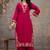 Aaysa floral embroidered pink v-neck pure cotton a-line kurta with trouser & dupatta