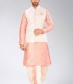 Pink dupon art silk kurta, jacket with matching dhoti