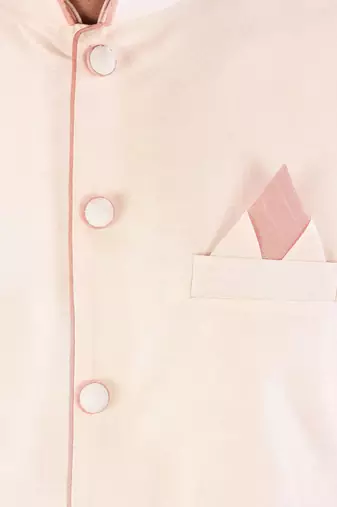 Pink dupon art silk kurta, jacket with matching dhoti