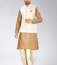 Chikoo dupon art silk kurta, jacket with matching dhoti