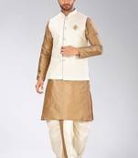 Chikoo dupon art silk kurta, jacket with matching dhoti