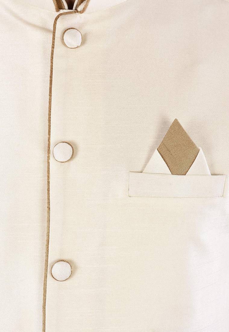 Chikoo dupon art silk kurta, jacket with matching dhoti