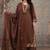 Aaysa floral embroidered brown v-neck pure cotton a-line kurta with trouser & dupatta