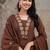 Aaysa floral embroidered brown v-neck pure cotton a-line kurta with trouser & dupatta