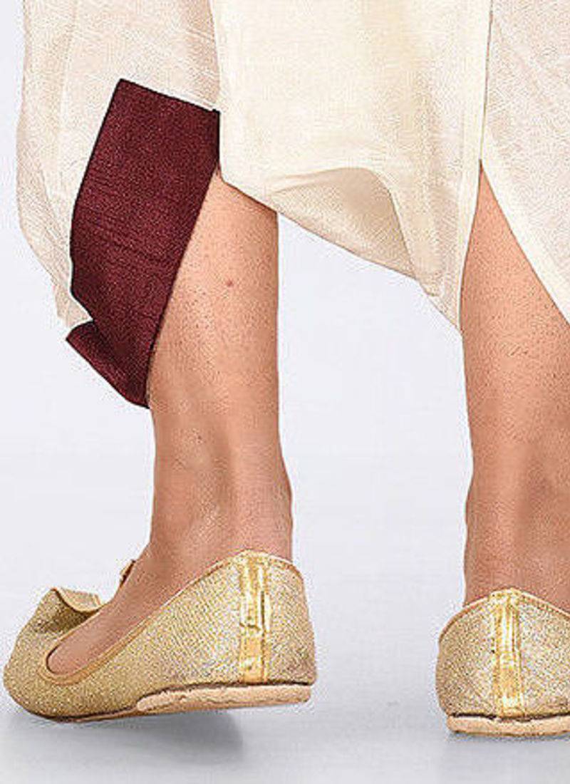 White dupion art silk readymade dhoti with patch work