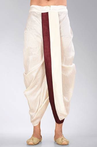 White dupion art silk readymade dhoti with patch work